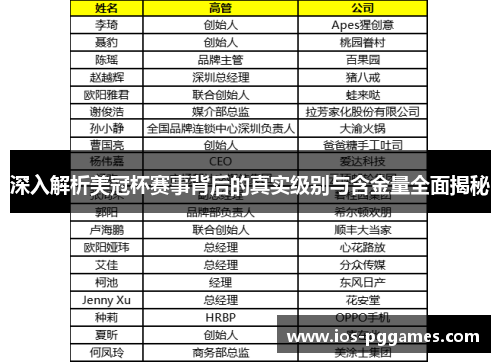 深入解析美冠杯赛事背后的真实级别与含金量全面揭秘